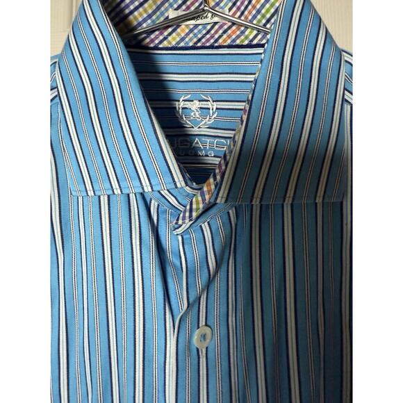 Bugatchi Uomo Men’s Long Sleeve Blue Button Down Shirt Flip Cuffs Small - Picture 3 of 6